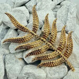 Vintage Joan Rivers Oversized Gold Tone Fern Leaf Brooch Signed Statement Pin